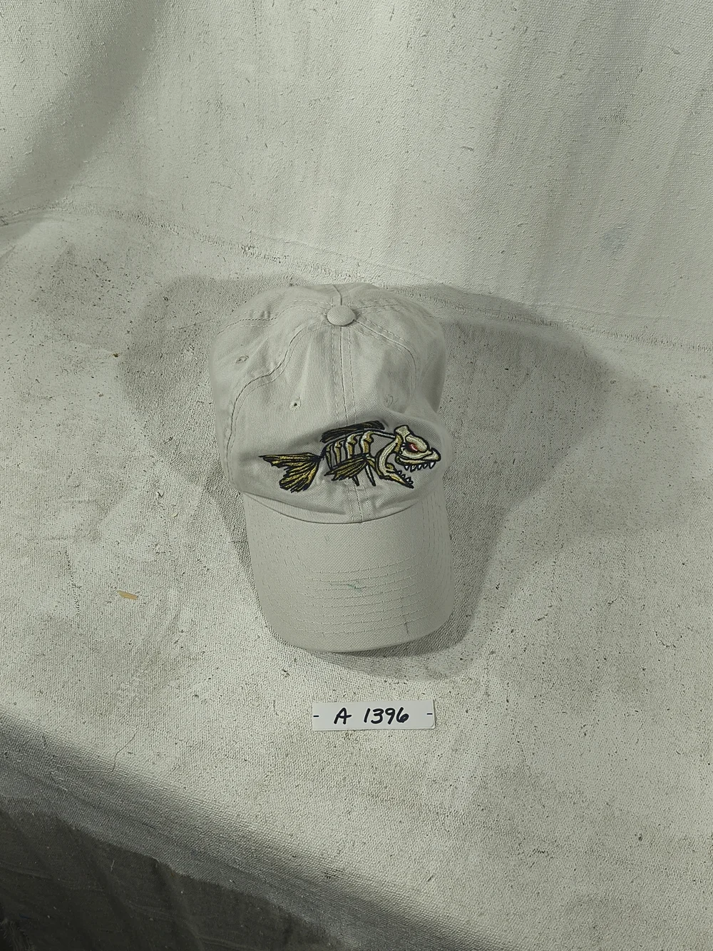 Beige Fish Skeleton Bone Fish Embroidered Baseball Cap By O C